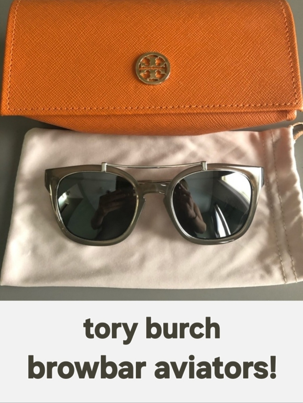 Tory Burch Metal Browbar Aviator Sunglasses TY9038- Orange Logo Case